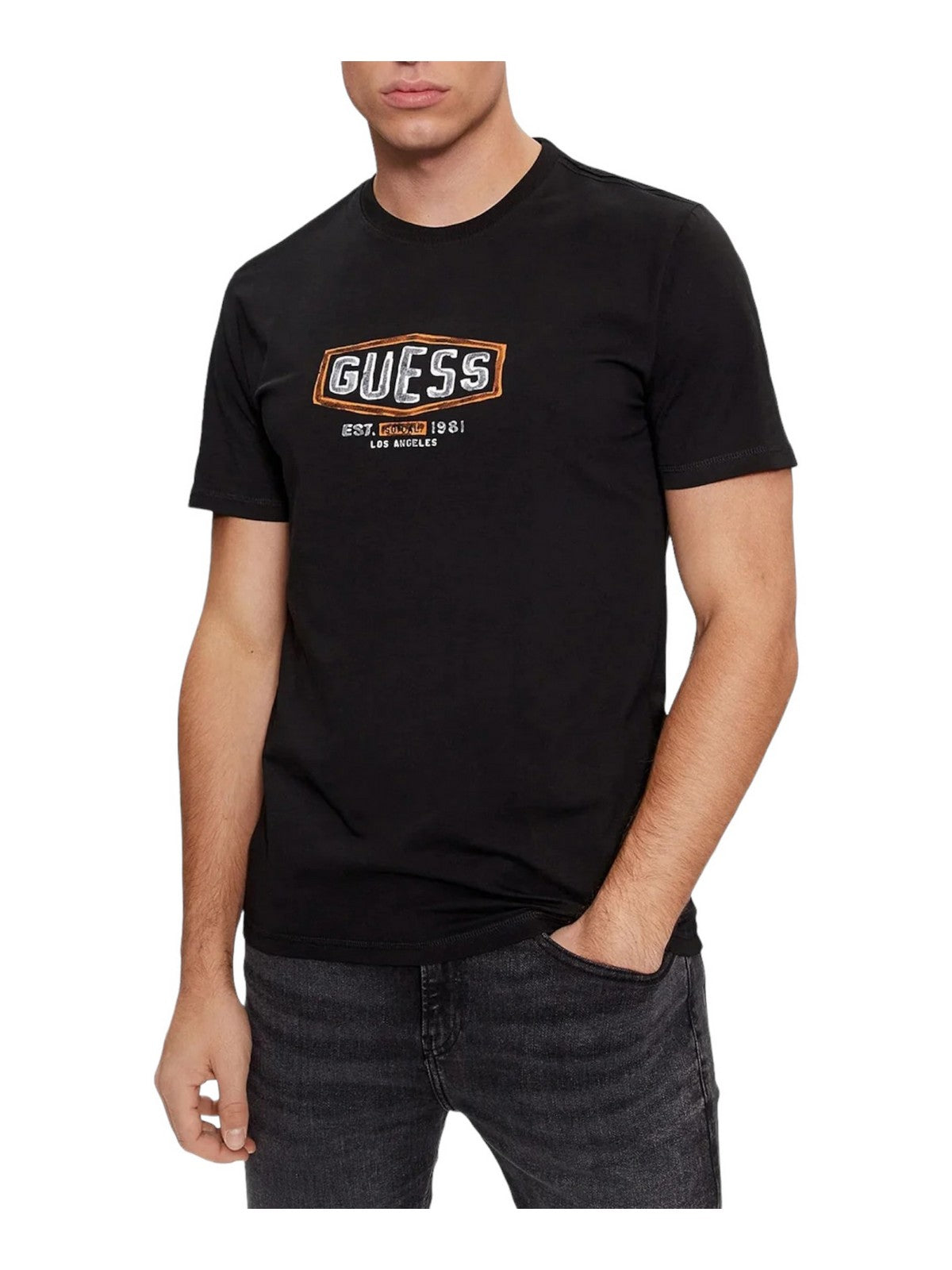 GUESS T-Shirt e Polo Uomo SS CN GUESS BOX CRAC M4RI33 J1314 JBLK Nero - Stilato