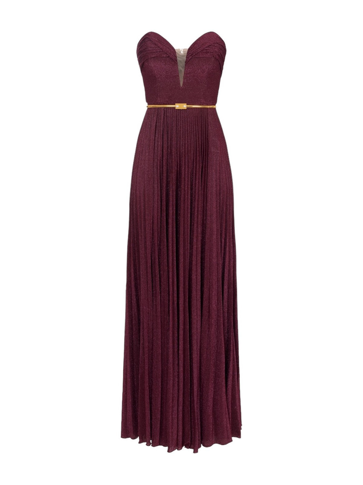 Abito Elisabetta Franchi Rosso Red Carpet in Jersey Lurex Plissettato Con Cintura - AB62847E2 CG3 - Stilato