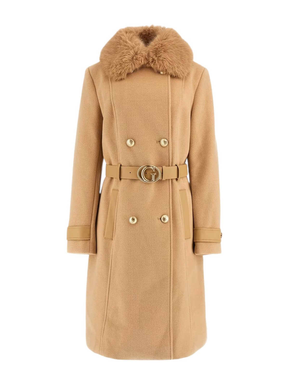 GUESS Cappotto Donna AMELIA DOUBLE BREAST BELT COAT W4BL46 WGKI2 G1FE Beige - Stilato