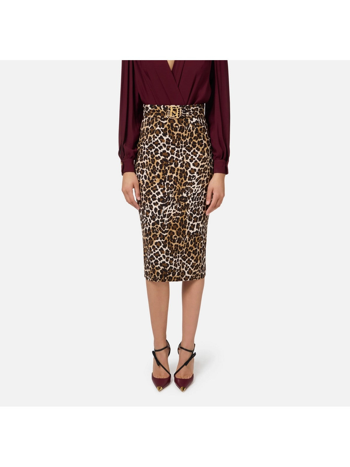 Gonna Midi Elisabetta Franchi in Crêpe Animalier - GO06947E2 B85 - Stilato