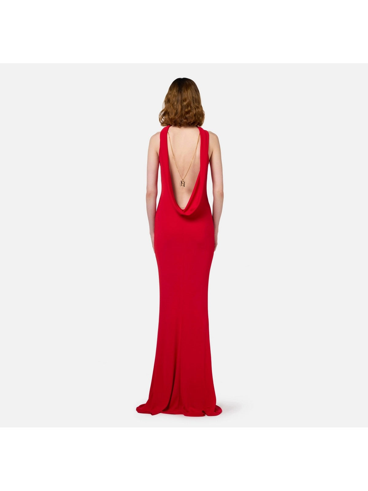 Abito Donna Rosso Elisabetta Franchi - Red Carpet In Jersey Con Collana Sulla Schiena - AB71647E2 CG5 - Stilato